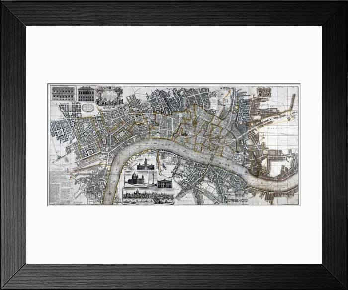 Framed Print : Map of the City of London, City of Westminster, River Thames, Lambeth and Southwark, 1736 Framed Print : Map of the City of London, City of Westminster, River Thames, Lambeth and Southwark, 1736