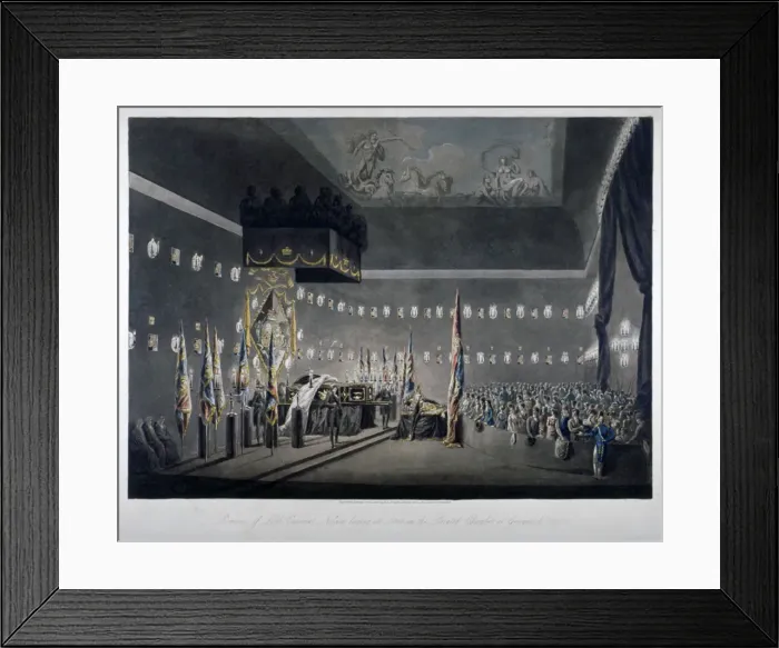 Framed Print : Lord Nelson lying in state in the painted chamber at Greenwich Hospital, London, 1806 Framed Print : Lord Nelson lying in state in the painted chamber at Greenwich Hospital, London, 1806