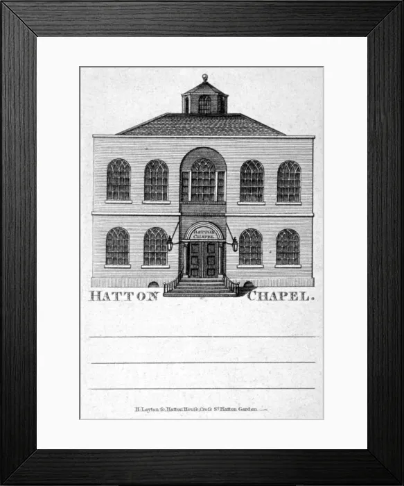 Framed Print : Front view of Hatton Chapel, Hatton Garden, London, c1750. Artist Framed Print : Front view of Hatton Chapel, Hatton Garden, London, c1750. Artist