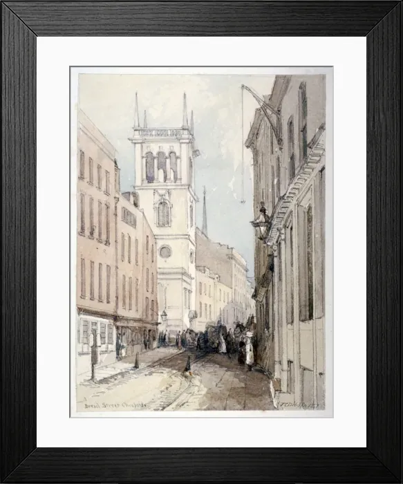 Framed Print : View of All Hallows Church, buildings and figures on Bread Street, City of London, 1851 Framed Print : View of All Hallows Church, buildings and figures on Bread Street, City of London, 1851