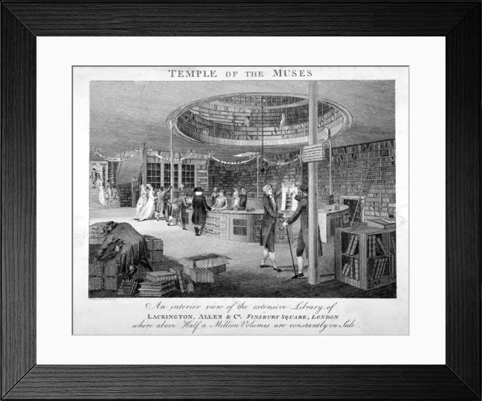 Framed Print : The Temple of the Muses Bookshop in Finsbury Square, London, c1810