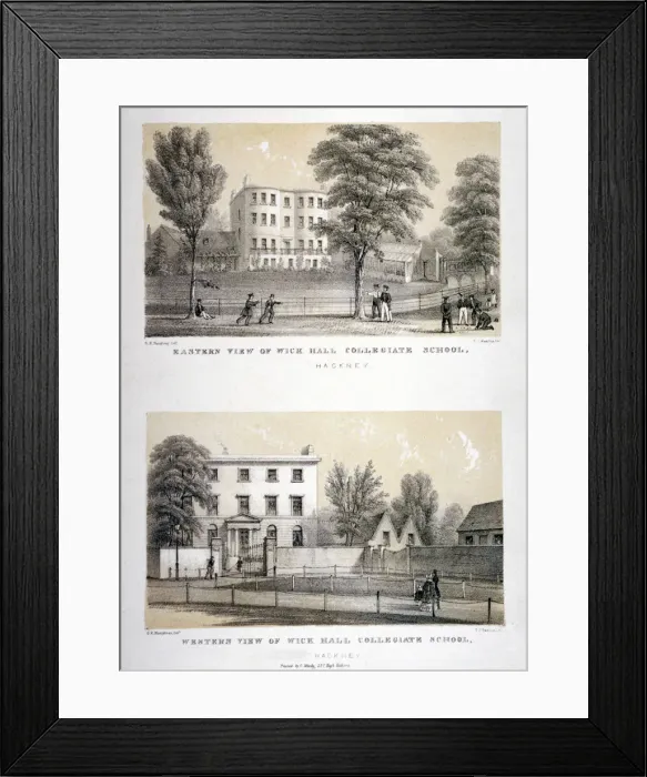 Framed Print : Two views of Wick Hall Collegiate School, Hackney, London, c1830 Framed Print : Two views of Wick Hall Collegiate School, Hackney, London, c1830