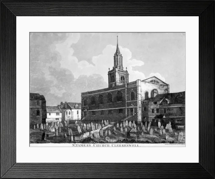 Framed Print : View of the church and graveyard of St James Clerkenwell, London, c1820. Artist