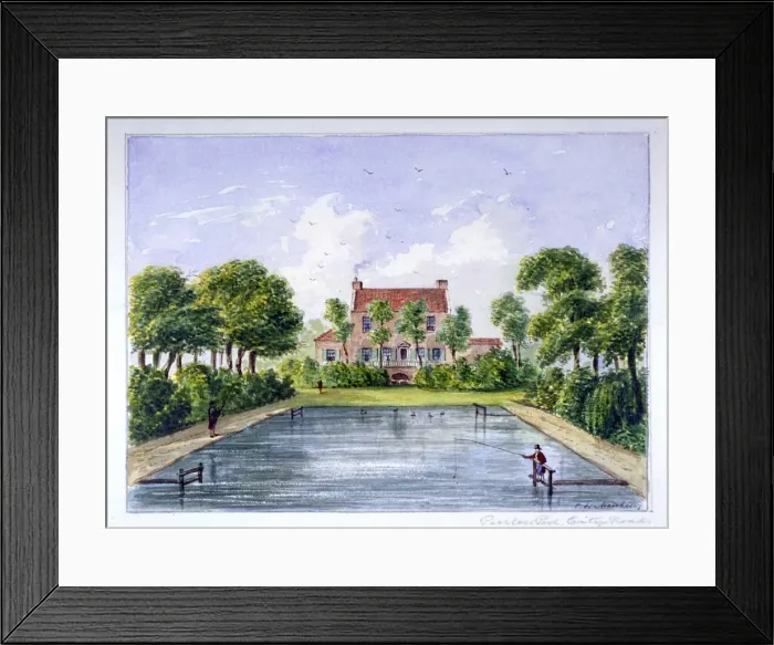 Framed Print : People fishing in Peerless Pool, City Road, Finsbury, London, c1800 Framed Print : People fishing in Peerless Pool, City Road, Finsbury, London, c1800
