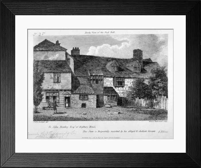 Framed Print : North view of the Old Pied Bull Inn, Essex Road, Islington, London, 1811. Artist Framed Print : North view of the Old Pied Bull Inn, Essex Road, Islington, London, 1811. Artist