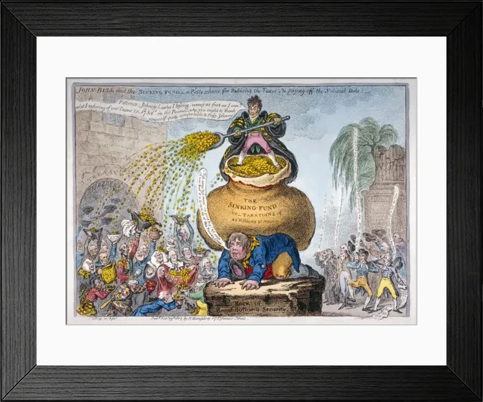Framed Print : John Bull and the sinking fund, 1807. Artist: James Gillray