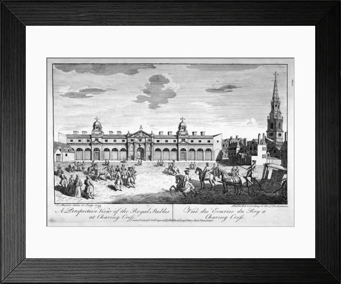 Framed Print : View of the royal stables in the Kings Mews, Charing Cross, Westminster, London, 1753 Framed Print : View of the royal stables in the Kings Mews, Charing Cross, Westminster, London, 1753