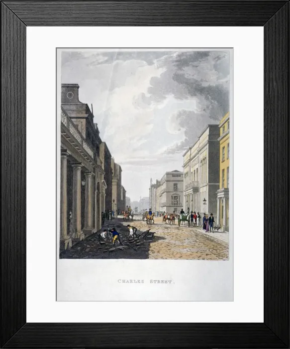 Framed Print : View of Charles Street with figures working in the foreground, London, 1822. Artist Framed Print : View of Charles Street with figures working in the foreground, London, 1822. Artist