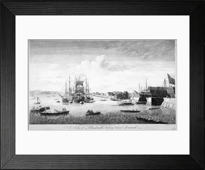 Framed Print : Blackwall, Poplar, London, 1750. Artist: John Boydell Framed Print : Blackwall, Poplar, London, 1750. Artist: John Boydell