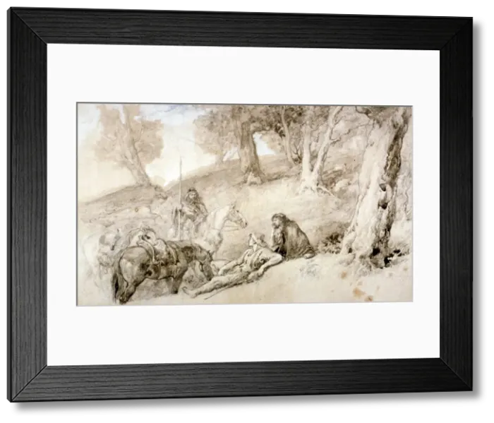 Framed Print : Warriors Resting, 19th century. Artist: Sir John Gilbert Framed Print : Warriors Resting, 19th century. Artist: Sir John Gilbert