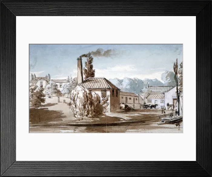 Framed Print : View of Stephenson and Giles Starch Works at Old Ford, Bow, London, c1830. Artist Framed Print : View of Stephenson and Giles Starch Works at Old Ford, Bow, London, c1830. Artist