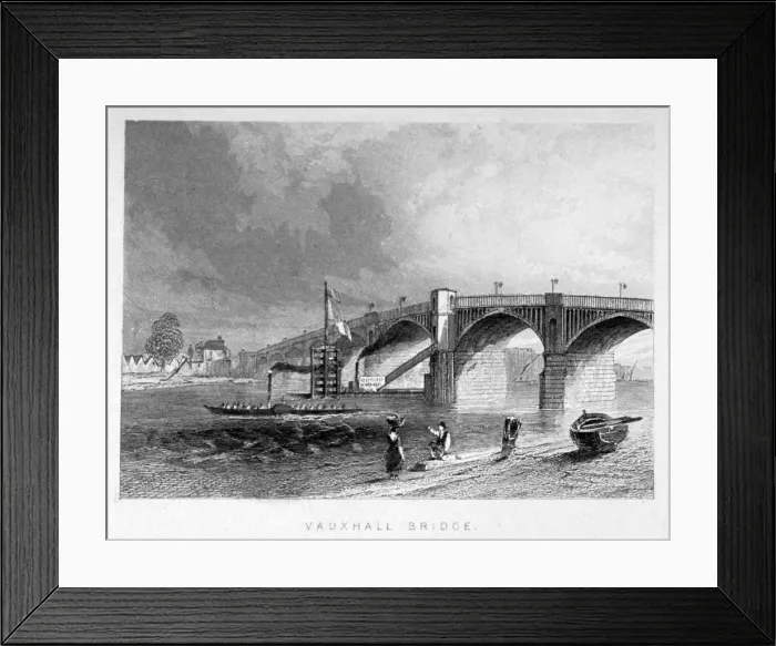 Framed Print : View of Vauxhall Bridge with a steamboat on the Thames, London, c1847 Framed Print : View of Vauxhall Bridge with a steamboat on the Thames, London, c1847