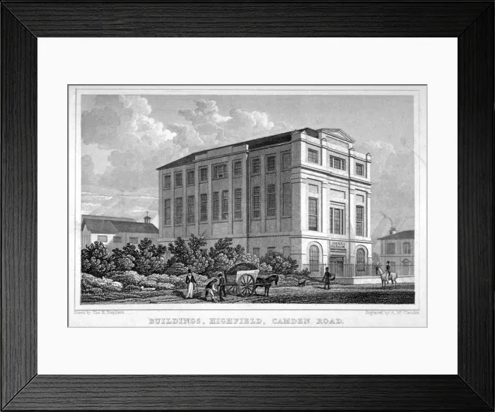 Framed Print : Buildings, Highfield, Camden Road, St Pancras, London, 1829 Framed Print : Buildings, Highfield, Camden Road, St Pancras, London, 1829