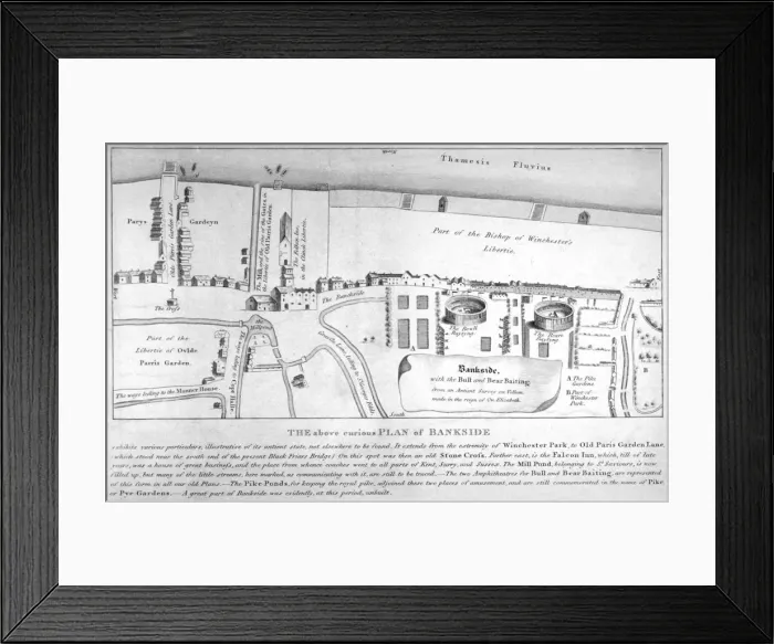 Framed Print : Plan of Bankside, Southwark, London, c1570 Framed Print : Plan of Bankside, Southwark, London, c1570