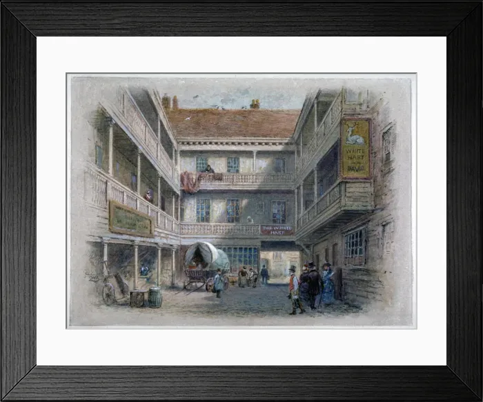 Framed Print : Courtyard of the White Hart Inn, Borough High Street, Southwark, London, c1860. Artist Framed Print : Courtyard of the White Hart Inn, Borough High Street, Southwark, London, c1860. Artist
