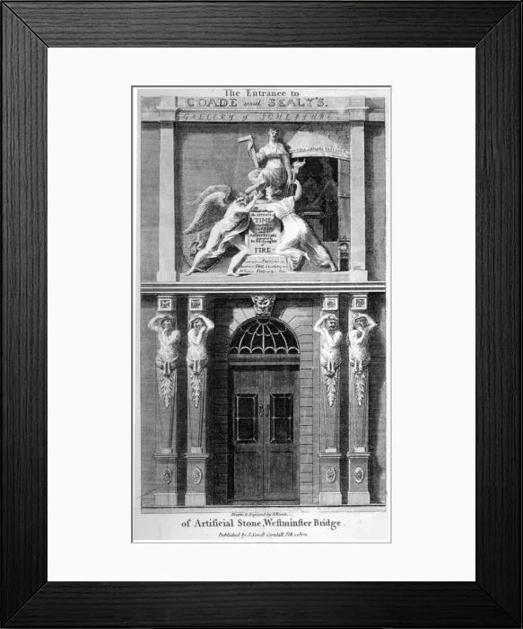 Framed Print : Entrance to Coade and Sealeys Gallery of Coade stone sculpture, Lambeth, London, 1802 Framed Print : Entrance to Coade and Sealeys Gallery of Coade stone sculpture, Lambeth, London, 1802