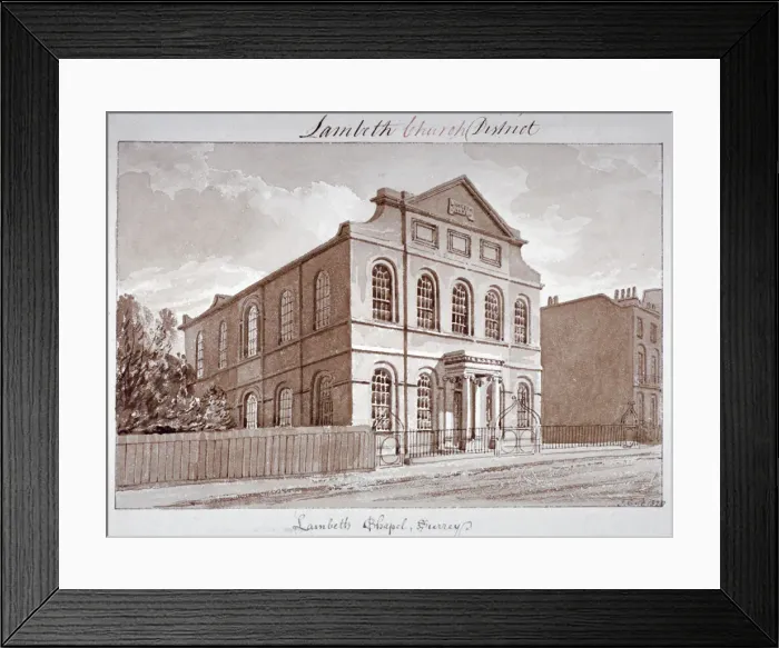 Framed Print : View of a chapel on York Road, Lambeth, London, 1828. Artist: John Buckler Framed Print : View of a chapel on York Road, Lambeth, London, 1828. Artist: John Buckler