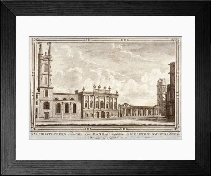 Framed Print : Bank of England, St Christopher-le-Stocks and St Bartholomew-by-the-Exchange, London, c1775 Framed Print : Bank of England, St Christopher-le-Stocks and St Bartholomew-by-the-Exchange, London, c1775