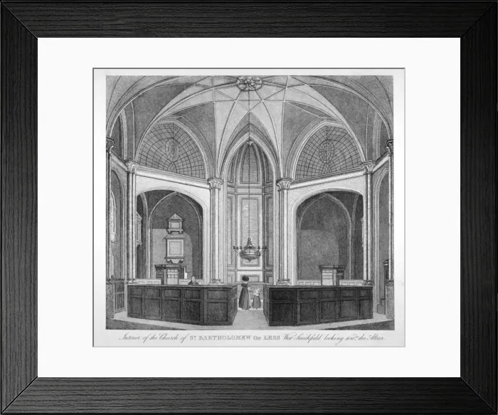Framed Print : Interior of the Church of St Bartholomew-the-Less looking towards the altar, City of London, 1834 Framed Print : Interior of the Church of St Bartholomew-the-Less looking towards the altar, City of London, 1834