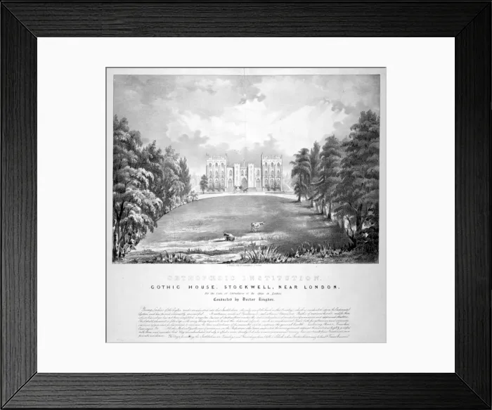 Framed Print : Orthopaedic Institution, Gothic House, Stockwell, Lambeth, London, c1840. Artist Framed Print : Orthopaedic Institution, Gothic House, Stockwell, Lambeth, London, c1840. Artist