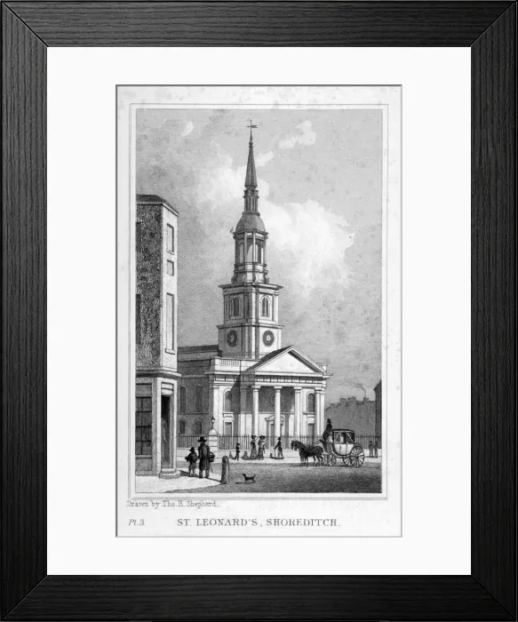 Framed Print : View from the west of St Leonards Church, Shoreditch, London, c1827 Framed Print : View from the west of St Leonards Church, Shoreditch, London, c1827