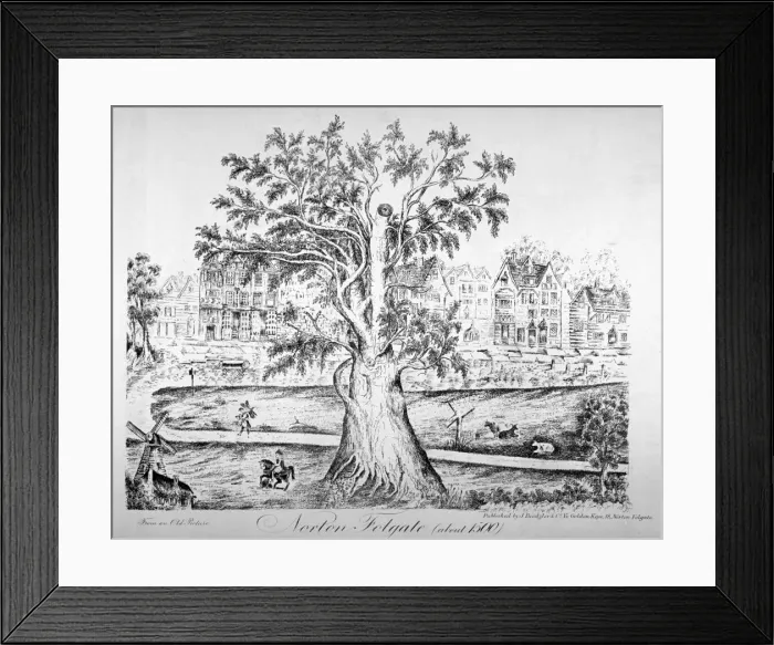 Framed Print : View of Norton Folgate, Shoreditch, London, as it appeared c1500 (c1870). Artist Framed Print : View of Norton Folgate, Shoreditch, London, as it appeared c1500 (c1870). Artist