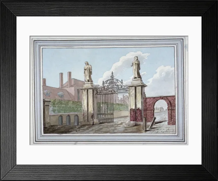 Framed Print : Entrance to the Haberdashers Almshouses in Pitfield Street, Shoreditch, London, c1830 Framed Print : Entrance to the Haberdashers Almshouses in Pitfield Street, Shoreditch, London, c1830