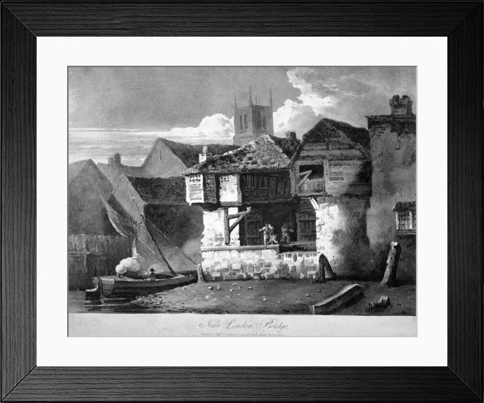 Framed Print : Old houses on Bankside, near London Bridge and St Saviours Dock, Southwark, London, 1810 Framed Print : Old houses on Bankside, near London Bridge and St Saviours Dock, Southwark, London, 1810