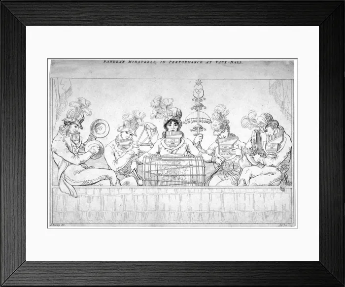 Framed Print : View of the Pandean Minstrels in performance at Vauxhall, London, c1800. Artist: John Lee Framed Print : View of the Pandean Minstrels in performance at Vauxhall, London, c1800. Artist: John Lee