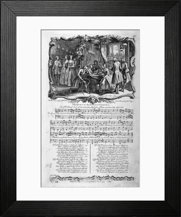 Framed Print : The Adieu to the Spring-Gardens, 1737. Artist: George Bickham Framed Print : The Adieu to the Spring-Gardens, 1737. Artist: George Bickham