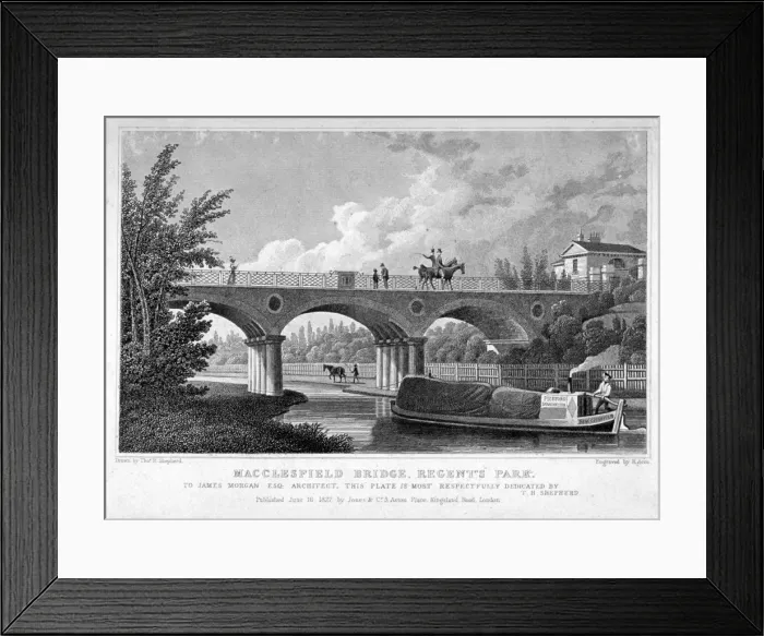 Framed Print : Macclesfield Bridge, Regents Park, Marylebone, London, 1827. Artist: R Acon Framed Print : Macclesfield Bridge, Regents Park, Marylebone, London, 1827. Artist: R Acon