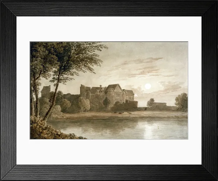 Framed Print : Allington Castle, near Maidstone, Moonlight, 19th century Framed Print : Allington Castle, near Maidstone, Moonlight, 19th century