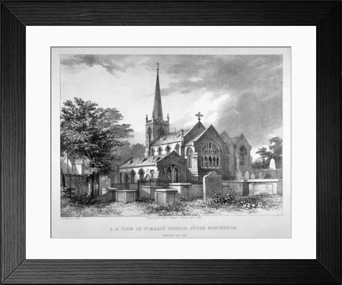Framed Print : South-east view of St Marys Church, Stoke Newington, London, 1842. Artist Framed Print : South-east view of St Marys Church, Stoke Newington, London, 1842. Artist