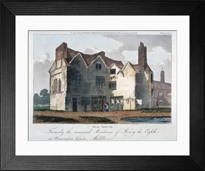 Framed Print : Old house, formerly the occasional residence of Henry VIII at Newington Green, London, 1811 Framed Print : Old house, formerly the occasional residence of Henry VIII at Newington Green, London, 1811