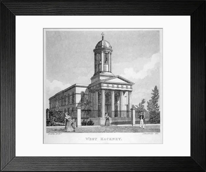 Framed Print : West Hackney Church on the east side of Stoke Newington Road, London, c1825 Framed Print : West Hackney Church on the east side of Stoke Newington Road, London, c1825