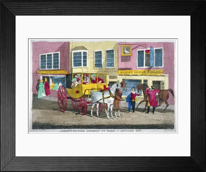 Framed Print : Johnny Gilpins journey to Ware - setting off, c1795 Framed Print : Johnny Gilpins journey to Ware - setting off, c1795