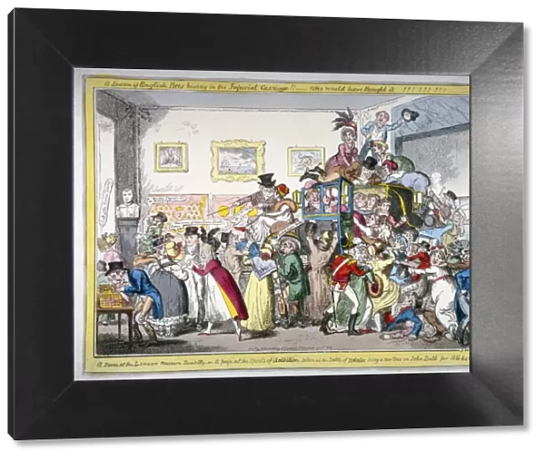 A swarm of English bees hiving in the Imperial carriage!! a scene at the London Museum, 1816