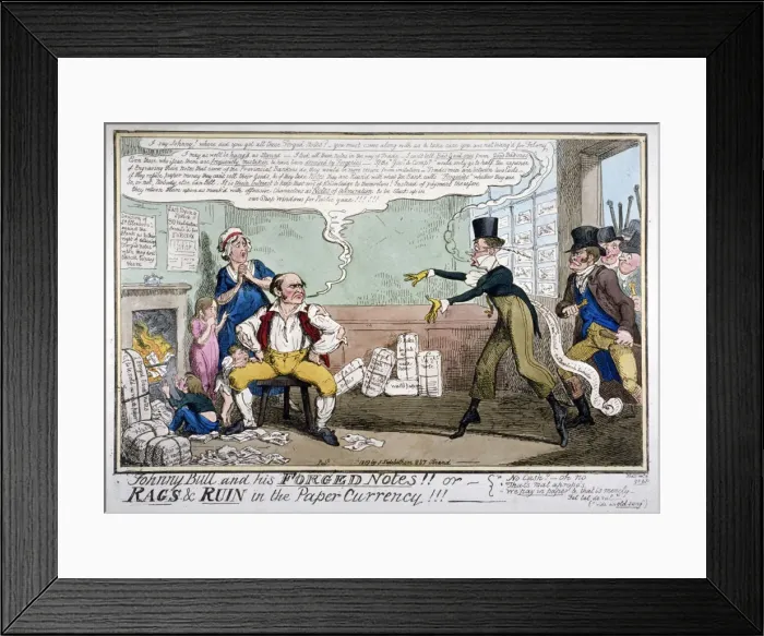 Framed Print : Johnny Bull and his forged notes!!!, 1819 Framed Print : Johnny Bull and his forged notes!!!, 1819