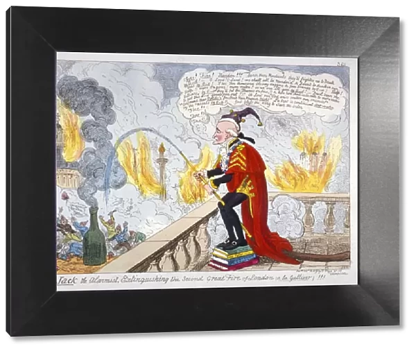 Smoak Jack the alarmist, extinguishing the second Great Fire of London (a la Gulliver)!!!, 1819