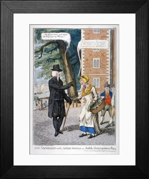 Framed Print : The archbishop and the apple-woman or Lambeth nannys opinion of a blessing, c1819 Framed Print : The archbishop and the apple-woman or Lambeth nannys opinion of a blessing, c1819