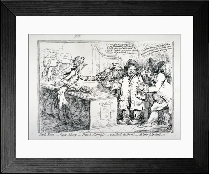 Framed Print : Bank-notes - paper money - French alarmists... 1797. Artist Framed Print : Bank-notes - paper money - French alarmists... 1797. Artist