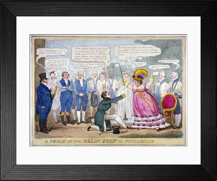 Framed Print : A frolic at the melon shop in Piccadilly, 1826 Framed Print : A frolic at the melon shop in Piccadilly, 1826