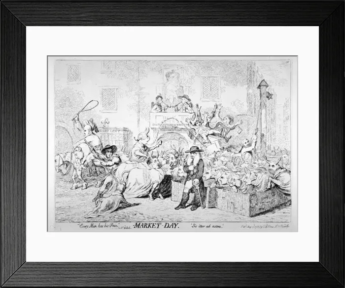 Framed Print : Every man has his price - Sir Rt Walpole, Market day, Sic itur ad astra, 1788 Framed Print : Every man has his price - Sir Rt Walpole, Market day, Sic itur ad astra, 1788