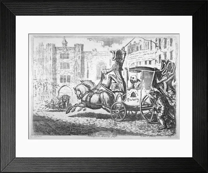 Framed Print : Malagrida driving post, 1792. Artist: James Gillray Framed Print : Malagrida driving post, 1792. Artist: James Gillray
