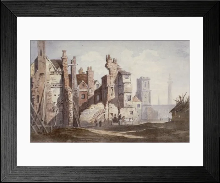Framed Print : Demolition of old houses near Walbrook to make way for King William Street, City of London, 1834 Framed Print : Demolition of old houses near Walbrook to make way for King William Street, City of London, 1834