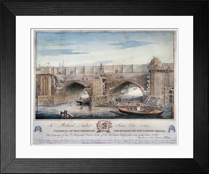 Framed Print : St Mary and Chapel Locks being pulled down, London Bridge, 1829 Framed Print : St Mary and Chapel Locks being pulled down, London Bridge, 1829
