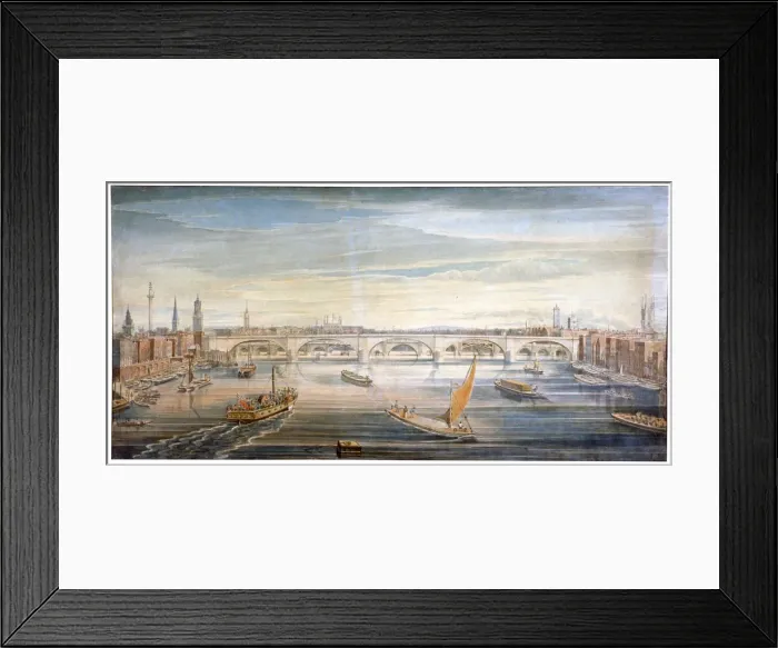 Framed Print : View of the new London Bridge from the west, with boats and barges on the Thames, 1831 Framed Print : View of the new London Bridge from the west, with boats and barges on the Thames, 1831