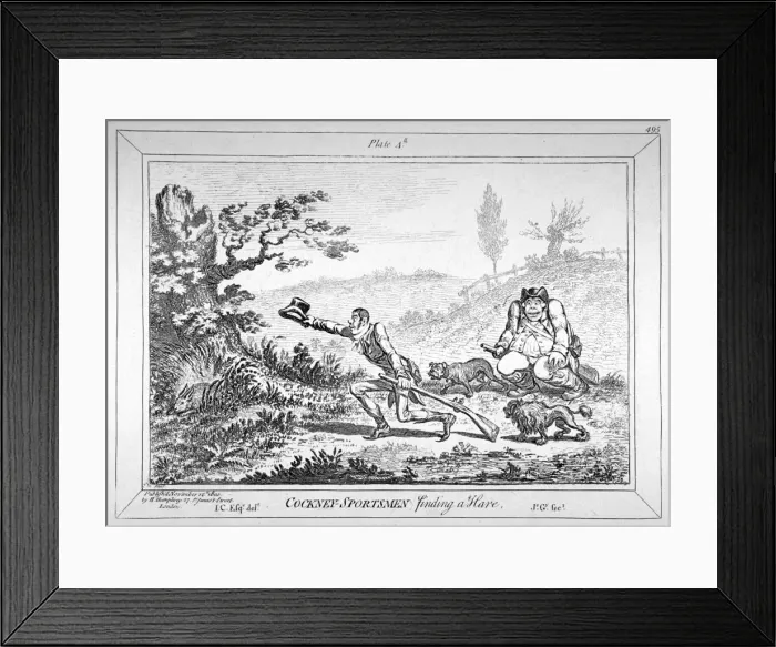 Framed Print : Cockney-sportsmen finding a hare, 1800. Artist: James Gillray Framed Print : Cockney-sportsmen finding a hare, 1800. Artist: James Gillray
