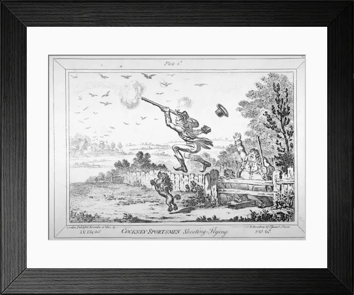 Framed Print : Cockney-sportsmen shooting flying, 1800. Artist: James Gillray Framed Print : Cockney-sportsmen shooting flying, 1800. Artist: James Gillray