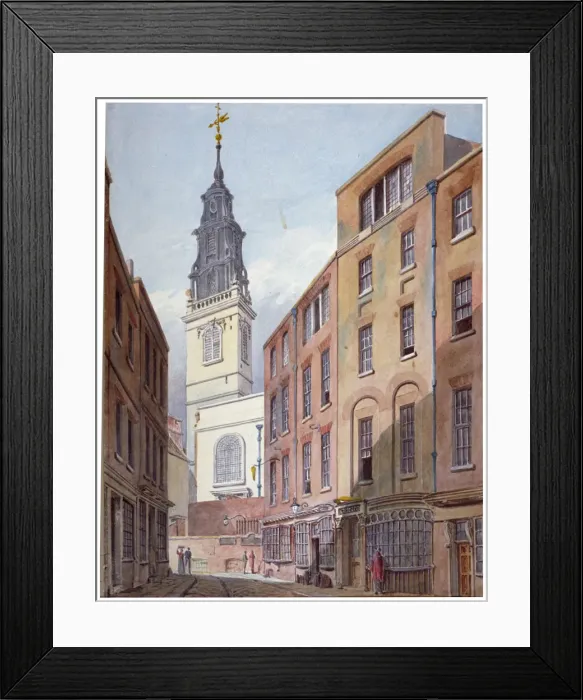 Framed Print : Church of St Michael, Crooked Lane and part of Crooked Lane, City of London, c1815 Framed Print : Church of St Michael, Crooked Lane and part of Crooked Lane, City of London, c1815